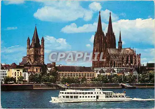 Moderne Karte Koln Am Rhein Rheinufer mit Dom und Gross St Martin Bateau