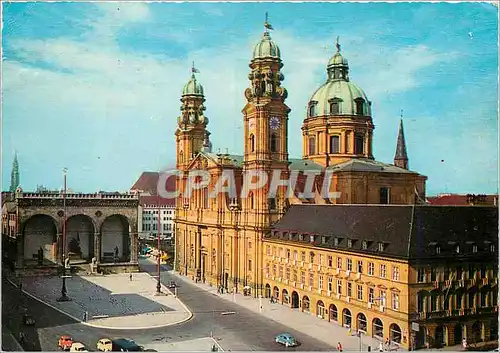 Moderne Karte Munchen Feldhernhalle und Theatines Kirche