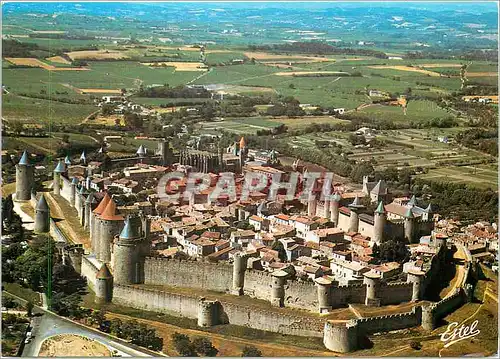 Moderne Karte Carcassonne Aude Vue aerienne de la cite prise du nord est