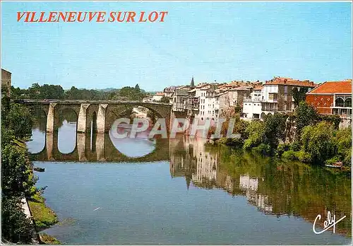 Moderne Karte Villeneuve sur Lot Les bords du Lot et le Pont Vieux