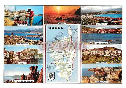 Moderne Karte La Corse Ile de Beaute Bastia Porto Ajaccio Ile Rousse Calvi Calanche de Piana