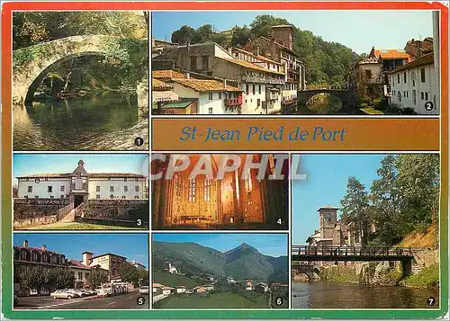 Cartes postales moderne Saint Jean Pied de Port Le Pont Romain Vieilles maisons sur la Nive La Citadelle L'Eglise