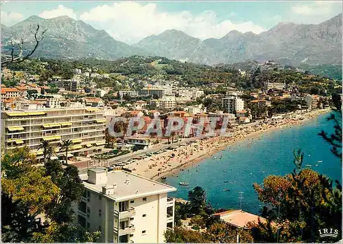 Moderne Karte La Cote d'Azur Roquebrune Cap Martin La plage et vue sur Menton