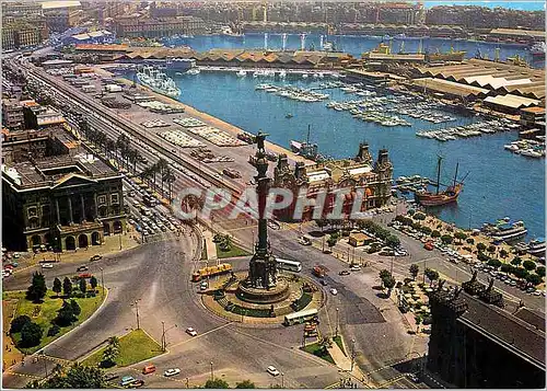 Cartes postales moderne Barcelona Monumento a Colon El Puerto al fondo