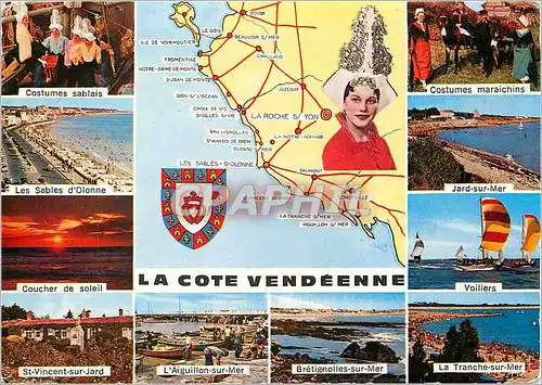Cartes postales moderne La Cote Vendeenne Costumes sablais Sables d'Olonne Coucher de soleil