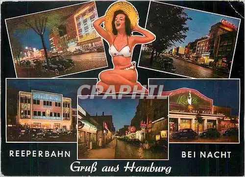 Moderne Karte Reeperbahn Bei Nacht Gruss aus Hamburg