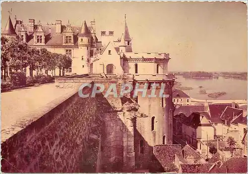 Moderne Karte Amboise Le ch�teau Les terrasses LA tour des Minimes et les logis royaux A droite La Loire