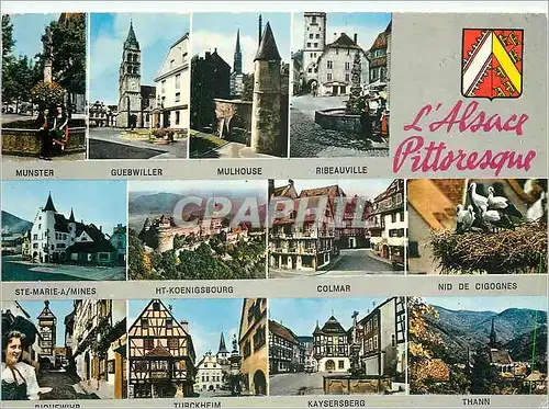 Moderne Karte L'Alsace Pittoresque Munster Guebwiller Mulhouse Ribeauville
