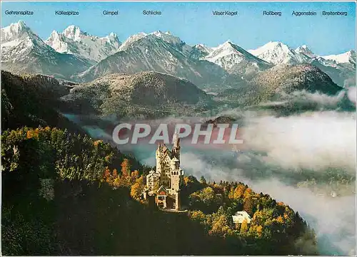 Moderne Karte Konigsschloss Neuschwanstein mit Tiroler und Allgauer Alpen