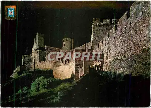 Moderne Karte Carcassonne Cite Bimillenaire Unique au Monde Vue nocturne des fortifications de la Porte d'Aude