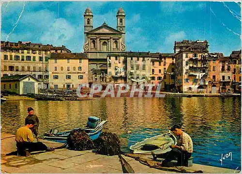 Cartes postales moderne Bastia L'Eglise Saint Jean au mileu de vieilles maisons bordant le Port des pecheurs