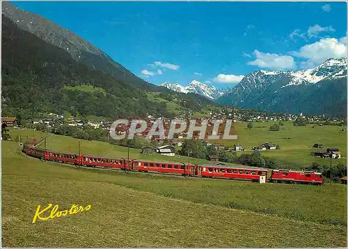 Moderne Karte Klosters Dorf und Platz mit Canardhorn und Vereina Weisshorn