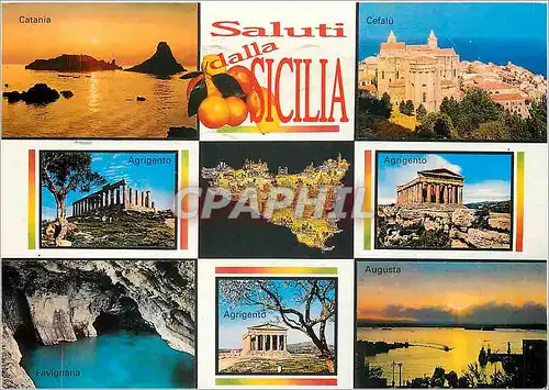 Cartes postales moderne Saluti dalla Sicilia Catania Cefalu Agrigento Favignana Augusta