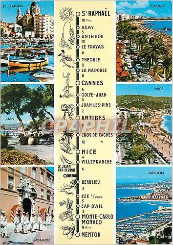 Moderne Karte Cote d'Azur St Raphael Cannes Juan Nice Monaco Menton