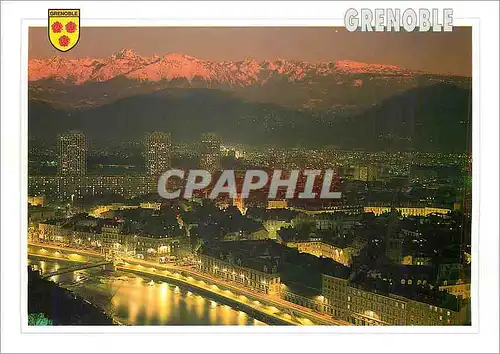 Cartes postales moderne Grenoble Vue generale de nuit avec la chaine de Belledonne