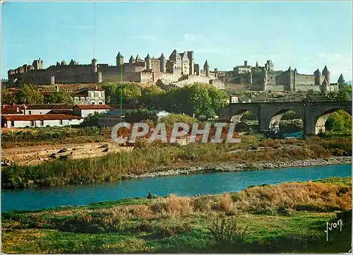 Moderne Karte Carcassonne Aude L'Aude et vue generale de la Cite