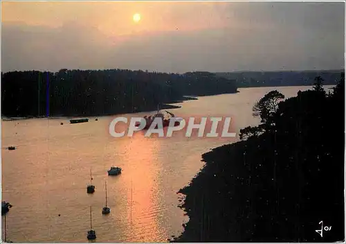 Moderne Karte La Bretagne Couleurs Coucher de soleil sur l'Oder la plus belle riveire de France