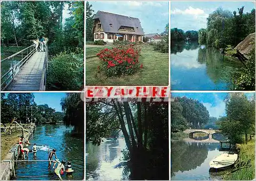 Cartes postales moderne Ezy sur Eure La passerelle de Sausay Une chaumiere normande L'Eure