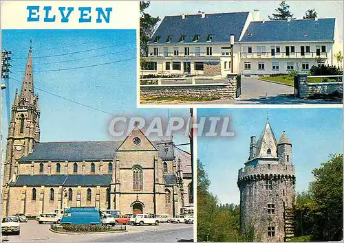 Moderne Karte Elven La place de l'eglise la maison de retraite et la Tour d'Elven