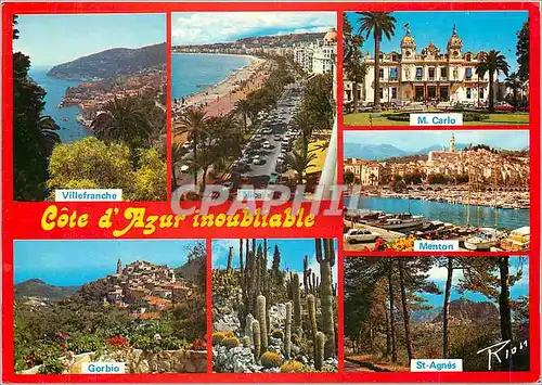 Moderne Karte Cote d'Azur Inoubliable Villefranche Nice Monte Carlo Menton St Agnes Gorbio
