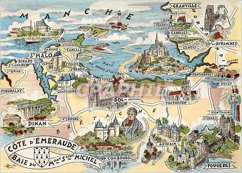 Moderne Karte Les Provinces Francaises Bretagne Cote d'Emeraude et Baie du Mont Saint Michel