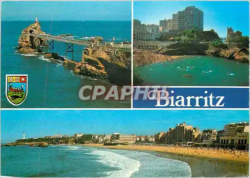 Cartes postales moderne Biarritz Le Rocher de la Vierge La plage du Port Vieux et la villa Beltza La grande et le phare