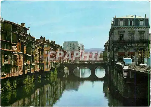 Moderne Karte Castres Tarn Vieilles Maisons au bord de l'Agout au soleil couchant