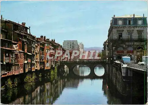 Moderne Karte Castres Tarn Vieilles Maisons au bord de l'Agout au soleil couchant