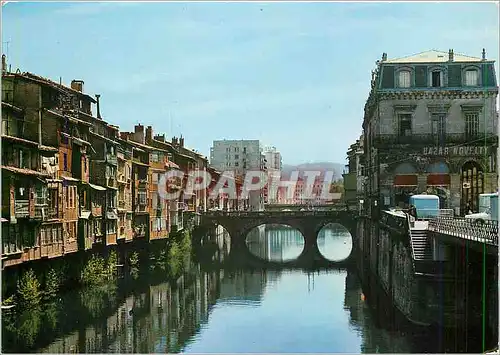 Moderne Karte Castres Tarn Vieilles Maisons au bord de l'Agout au soleil couchant