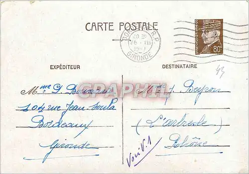 Entier Postal Petain 80c Bordeaux pour Beyron L'Arbresle Rhone