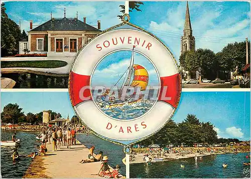 Cartes postales moderne Ares Gironde de gauche a droite La Mairie L'Eglise La Jetee et la Plage