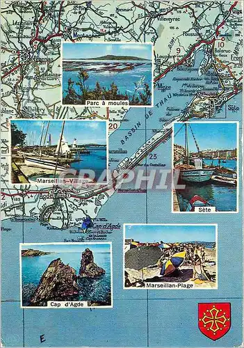 Cartes postales moderne La Cote Mediterraneenne Entre Sete et Agde avec le Bassin de Thau