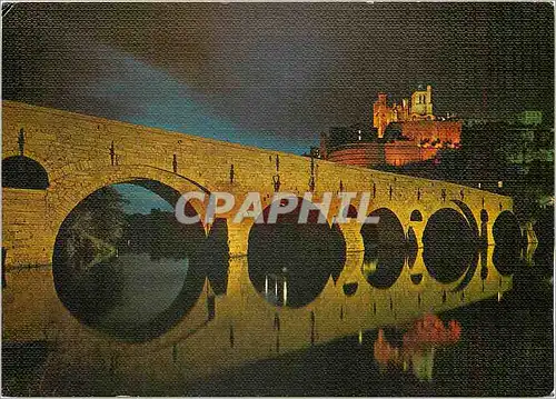 Cartes postales moderne Beziers Herault Vue de nuit sur le Cathedrale St Nazaire et le vieux pont sur l'Orb