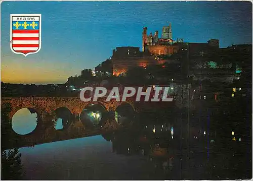Moderne Karte Beziers La Cathedrale St Nazaire Le Pont sur l'Orb Vue de nuit