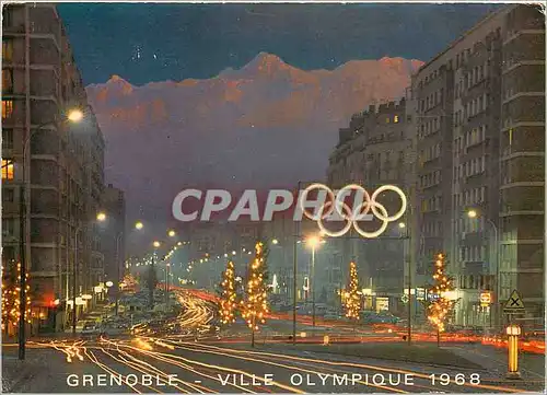 Moderne Karte Grenoble au crepuscule Les grands Boulevards et Belledonne Jeux Olympiques 1968