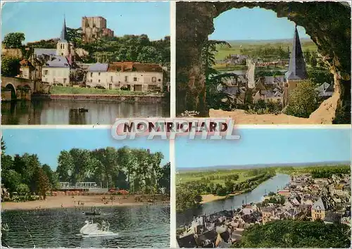 Moderne Karte Montrichard LC Vue sur l'Eglise et le Donjon Vue generale prise du Chateau La Plage vue generale