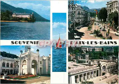 Moderne Karte Souvenir d'Aix les Bains Abbaye d'Hautecombe Avenues des Thermes et de la Gare