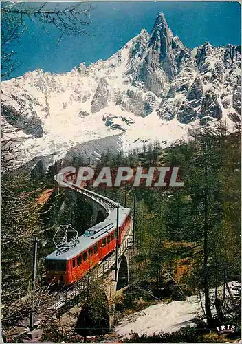 Cartes postales moderne Chamonix Mont Blanc Le Chemin de fer du Montenvers et l'Aiguille du Dru Train