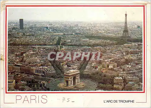 Moderne Karte Paris L'Arc de Triomphe et la Tour Eiffel vus d'avion Tour Eiffel