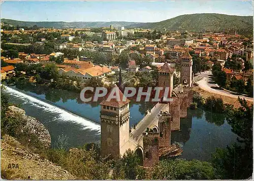 Moderne Karte Cahors Lot Vue panoramique sur le Pont Valentre et la ville