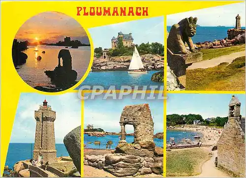 Cartes postales moderne Ploumanach La crique de St Guirec au couchant le chateau de Costadres le phare l'orstaire et la