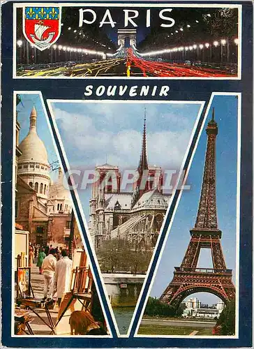 Cartes postales moderne Paris Les Champs Elyseese la nuit La Place du Tertre et le Sacre Coeur Notre Dame La Tour Eiffel