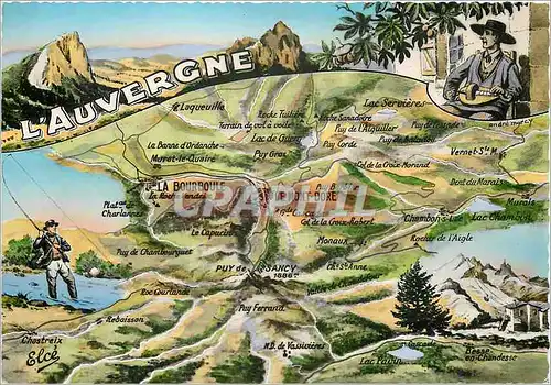 Moderne Karte L'Auvergne Peche Folklore Mont Dore