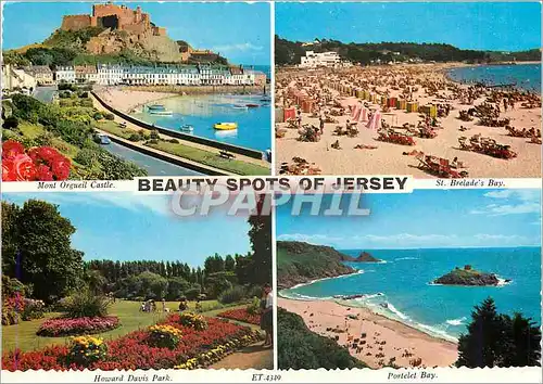 Moderne Karte Beauty spots of Jersey Mont Orgueil Castle St Brelade's Bay