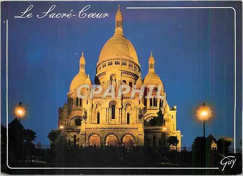 Moderne Karte Paris La Basilique du Sacre Coeur de Montmartre illuminee