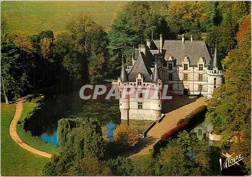 Moderne Karte Azay le Rideau Indre et Loire Vue aerienne du chateau et de l'Indre