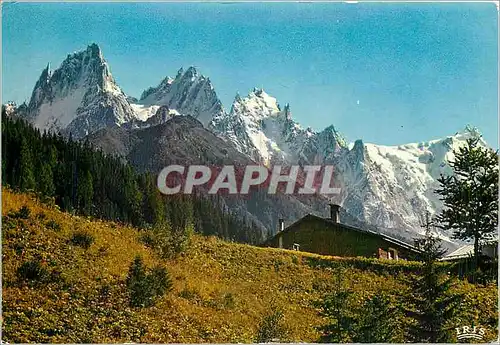 Moderne Karte Les aiguilles de Chamonix depuis le Lavancher De gauche a droite Grands Charmoz aiguille de Blai