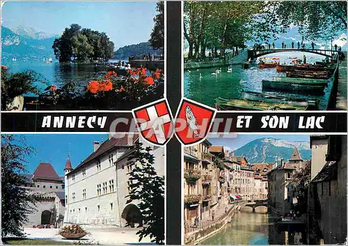 Moderne Karte Annecy et son lac Ile des Cygnes Pont des Amours Canal du Thiou Le Chateau