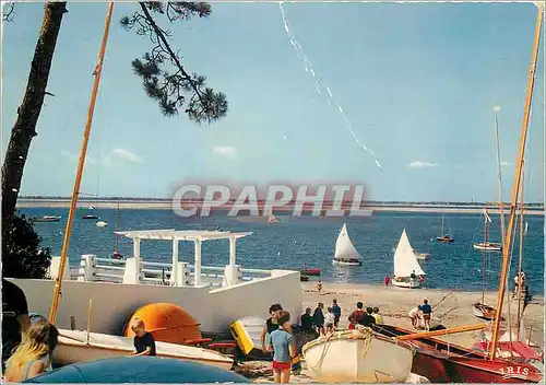 Moderne Karte Bassin d'Arcachon Le Moulleau Vue sur le bassin en face le phare du Cap Ferret