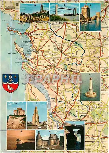 Moderne Karte Souvenir de la Charente Maritime d'apres la carte Michelin La Rochelle Royan Talmont Phare de Co